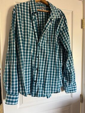 Express Men's Blue/White Plaid Long Sleeve Fitted Button Down Shirt XL